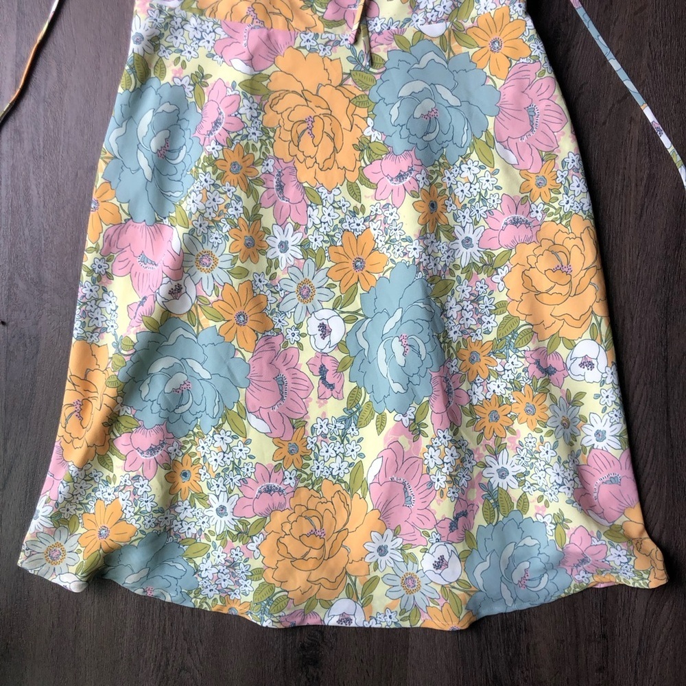 WAYF Floral Tie-front Mini Dress Size Small Retro Hippie Sundress Babydoll - Picture 4 of 9
